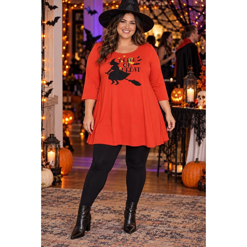 City Streets XL Orange Halloween Witch Trick or Treat Swing Tunic Top NWT